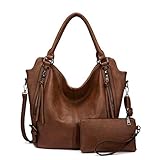 Realer Damen Handtaschen Groß Shopper Lederhandtasche Schultertasche Umhängetasche Geldbörse Hobo Damen Taschen Set für Büro Schule Einkauf Reise 2pcs B