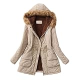 HSKcim Damenmantel Lang Windjacke Kapuzenjacke Dicker Wintermantel Reißverschluss Taschen mit Kapuze Übergangsjacke Plüschjacke Kapuzenjacke Funktionsjacke Sportjacken Outdoorjacken (Beige, XXXL)