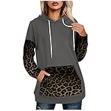 TRIGLICOLEUM Hoodie Damen Kapuzenpullover mit Leoparden Spleißen Bequemes Langarmshirt Kapuzenpulli Kordelzug Sportkleidung mit Tasche Herbst Winter Kapuzensweatshirt Oberteile Sweatjack