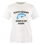 Comedy Shirts - Echte Männer Angeln Ihr Essen. - Herren T-Shirt - Weiss/Blau-Braun Gr. M