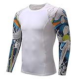 Herren Funktionsshirts Kompressionsshirt Langarm Print Fitnessshirt Sportshirt Männer Atmungsaktiv Laufshirt T-Shirts Sport Top langärmlig U
