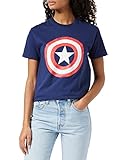 Popgear Damen Marvel Avengers Assemble Captain America Distressed Shield Women's Boyfriend Fit Navy Modische T-Shirts, 5XL