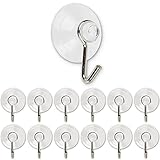12 x Saugnapf Haken, Ø 20 mm Durchmesser, Transparent, mit Metallhaken, für Bad, Küche, Wandfliesen, Glas, Spiegel, Saughaken Set, universal Haken, ohne Bohren oder Kleben, Haftsauger, Handtuchhak