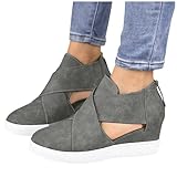 ZBYY Damen Wedge Sneakers Criss Cross Plateau Sneakers Hidden Cut Out Wedge Sneaker Closed Toe Slip-on Sommer S