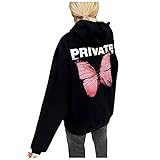 RMBLYfeiye Y2k Hoodie Damen Oversize Lang Pulli für Damen Kapuzenpullover Street Pullover Schmetterling Drucken Sweatshirt Herbst Sexy Kleid Winter Mantel Mädchen mit T