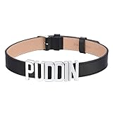 U7 Damen Choker 19mm breit Schwarz Leder Choker Kette Punk Stil Halsband mit englischen Wörtern Puddin Frauen Mädchen Modeschmuck Geschenk für Geburtstag Jahrestag