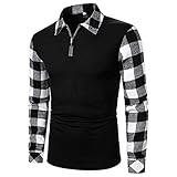 Top Herren Farbabstimmung Plaid Casual Fashion Design Reißverschluss Revers Langarm (S,3schwarz)