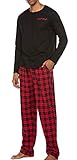 Avidlove Schlafanzug Herren Lang Pyjama Nachtwäsche Schlafhose Oberteile Schlafshirt mit Taschen für Männer Herbst Winter Zuhause Schw