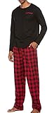 Avidlove Schlafanzug Herren Lang Pyjama Nachtwäsche Schlafhose Oberteile Schlafshirt mit Taschen für Männer Herbst Winter Zuhause Schw