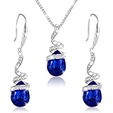 Damen Schmuckset BLUE MAGIC Set Kristall blau silber Kette mit Ohrringe hängend für Frauen inkl. Schmuckbox