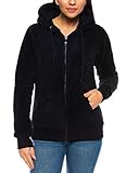 Crazy Age Damen Kapuzenjacke Teddy Fleece Plüschjacke mit Kapuze Casuale Zip Hoodie Cardigan mit Kangrootaschen Kuschelig Weich (Schwarz, XXL~42)