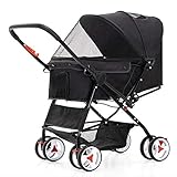 Kinderwagen Haustier Reisewagen, 4 Räder bewegliche Haustier-Out Pram-Buggy Hund Katze Kinderwagen Trolley, EIN-klick-Folding, Quick Installation Reisekinderwagen für Haustiere (Color : Black)