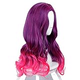 Manfis Perücke weibliche Mode Gamora Lange lockige Haare Damen hochwertige Perücke- lang, gewellt, dunkle Wurzeln, Ombre, Weinrot, Perücke, Kostüm, Halloween, Anime, Cosplay, H