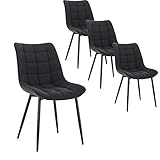 WOLTU 4 x Esszimmerstühle 4er Set Esszimmerstuhl Küchenstuhl Polsterstuhl Design Stuhl mit Rückenlehne, mit Sitzfläche aus Leinen, Gestell aus Metall, Dunkelgrau, BH206dgr-4