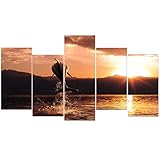 XTFFBH Bild Auf Leinwand Fünf Teile 5 Wanddekoration Design Wand Bild Delfine Springen Im Sonnenuntergang Leinwand Bild Für Wohnzimmer S