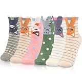 WOSTOO Damen Socken, 6 Paar Socken Damen süße Interessante Tier Charakter Katze Funny Crew Socken,