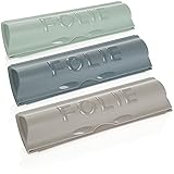 COM-FOUR® 3x Folienschneider - Alufolienabroller - Frischhaltefolienspender - Praktischer Halter für Backpapier, Alufolie oder Frischhaltefolie (3 Stück - hellgrau dunkelgrau türkis)