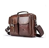 Herren Umhängetasche, Ledertasche Schultertasche, Handtasche, Aktentasche, Laptoptasche Schultasche,Popoti Multifunktional Wasserdicht Leder Vintage Messenger Bag,28cm (Braun)
