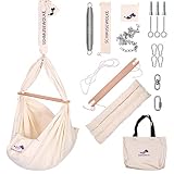 SCHMUSEWOLKE Federwiege Babyhängematte Babywiege Reisebett | Bio-Baumwolle mit Schafwollmatratze | Ab der Geburt bis 3 Jahre | bis 18 kg | 3 Sets Deckenbefestigung