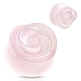 BlackAmazement Quarz Flesh Tunnel Plug Piercing Rose Blume Weiss weiß rosa Stein Herren Damen (Farbe Rosa - Ø 8 mm)