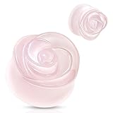 BlackAmazement Quarz Flesh Tunnel Plug Piercing Rose Blume Weiss weiß rosa Stein Herren Damen (Farbe Rosa - Ø 6 mm)