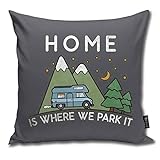 QMS CONTRACTING LIMITED Throw Pillow Cover Camping Home is Where We Park It Campervan Gift Decorative Pillow Case Home Decor Square 18x18 Inches Pillow