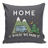 QMS CONTRACTING LIMITED Throw Pillow Cover Camping Home is Where We Park It Campervan Gift Decorative Pillow Case Home Decor Square 18x18 Inches Pillow