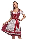 KOJOOIN Trachtenkleid Damen Dirndl - Midi Trachtenkleid Kleid für Oktoberfest - DREI Teilig: Kleid, Bluse, Schürze Weinrot-Blumen 36/M