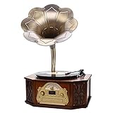 Music Box Bluetooth Recorder Radio Retro Phonograph Grammophon Plattenspieler Musik Dynamischer Stereo-Lautsprecher, Retro-Stil Audiokabel Home Office Club Bar Dekor Ornamente für Unterhaltung zu H