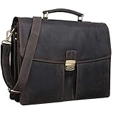 STILORD 'Julian' Aktentasche Leder Elegant Klassische Businesstasche mit Schloss groß aufsteckbar Bürotasche echtes Leder vom Rind, Farbe:dunkel - b