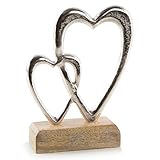 Logbuch-Verlag 2 Herzen Figur aus Metall + Holz - Metallherz zum Hinstellen als Dekoobjekt Geschenk Weihnachten Geburtstag Muttertag