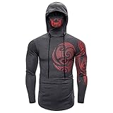 GODKS Running Kompressionsshirt Herren Schädel Drucken Langarm Funktionsshirt Atmungsaktiv Laufshirt Fitness Sportshirt Base Layer Langarmshirt Slim Fit Trainingsshirt für L