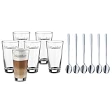 WMF Clever&More Latte Macchiato Gläser Set 12-teilig, Latte Gläser mit Löffel 280 ml, Latte Macchiato Glas mit Aufrdruck, spülmaschinengeeig