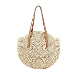 Watkings Runde Strohtasche für Damen, Umhängetasche, Handtasche, Schultertasche, Rattan, gewebte Schultertasche, einfach tragb