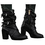 Xiand Stiefeletten Damen Cowboy Stiefel mit Blockabsatz Combat Boots Biker Boots Kurzschaft Western Stiefeletten Modische Motorradstiefel Vintage Reiterstiefel Freizeit Ankle B