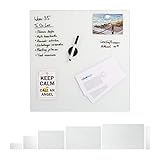 Relaxdays Magnettafel Glas, 50x50 cm, 3 Magneten, Marker, Stiftehalter, Büro & Küche, Sicherheitsglas Magnetboard, weiß