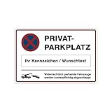 STEMPEL-FABRIK Hinweis-Schild für Privatparkplatz mit individuellem Kennzeichen oder Text 300x200x4 mm (Amazon Custom) (Weiss, Schild Alu-Verbund 300x200x4 mm)