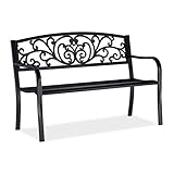 Relaxdays Gartenbank, bequemer 2-Sitzer, mit Vintage-Ornamenten, für Terrasse, Balkon, HxBxT 86,5 x 127 x 60 cm, schw