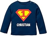 MoonWorks® Baby Langarmshirt Babyshirt personalisierbar erster Geburtstag eins 1 Jahr Zahl Jungen Mädchen Shirt blau 68/74 (4-9 Monate)