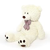 Lumaland Riesen XXL Teddybär 120 cm mit Kulleraugen und Schleife Plüsch Kuschelbär samtig weich Schmusetier Kuscheltier Groß Valentinstag - Beig