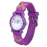 Kinder Cartoon Uhr, niedliche Exquisite Muster Kinder Armbanduhr wasserdichte Silikonarmbanduhr für Kinder Kleinkind Jungen Mädchen 3-12 Jahre alt(Lila)