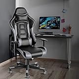 Twomaples Gaming Stuhl, Racing Computerstuhl Ergonomischer Bürostuhl, Drehbar Höhenverstellbar Gaming Chair, PC Stuhl mit Kopfstütze, 150 KG Belastbarkeit (Schwarz/Grau)