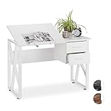 Relaxdays Schreibtisch neigbar, verstellbare Arbeitsfläche, Laptoptisch oder Zeichentisch, HBT 75x110x55cm, weiß