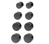 JewelryWe Schmuck 4 PCS Herren Damen Ohrringe Edelstahl Magnet Ohrstecker Fakeplugs Fake Plug Tunnel Ohrclips Ohne Loch Schw