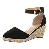 Espadrilles Keilabsatz Sandalen Damen Sommer Plateau Absatz Hoch 8 cm Geschlossene Wildleder Elegante Sandaletten Schöne Sommerschuhe Celucke (Schwarz, EU39)