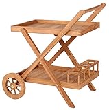 Mr. Deko Teak Servierwagen Chester - Teak - Dinett - Kaffee - Teewagen - Butler - Gartentisch - Outdoormöbel - Teakholz - für Balkon, Terrasse, Wintergarten,G