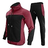 Herren-Sportanzug mit Kapuze, 2 Stück, lässig, durchgehender Reißverschluss, Workout, Laufen, Jogger, Sport, Sweatanzüge mit Kordelzug, wein, M