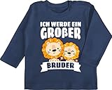 Geschwister Bruder und Schwester - Ich werde ein großer Bruder mit Löwen - weiß - 18/24 Monate - Navy Blau - bruder schwester partnerlook baby - BZ11 - Baby Langarmshirt für Jungen und M
