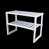 Küchenregal Unterschrank Regal Schuhregal Teleskopregal Flexibel Spülschrankregal, Verstellbares Regal mit 2 Ablagen Küchenregal, Organisation und Aufbewahrung (Doppelschicht weiß)