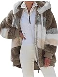 Damen-Kapuzenmantel mit Kapuze, langärmelig, Reißverschluss, Übergröße, für Herbst und Winter, mit Tasche, A-Kaki, 42